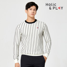홀릭앤플레이 남성 세로 줄무늬 스웨터-HA3MSW002WH
