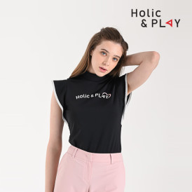 홀릭앤플레이 여성 러플 숏소매 티셔츠 HC2WTS017BK